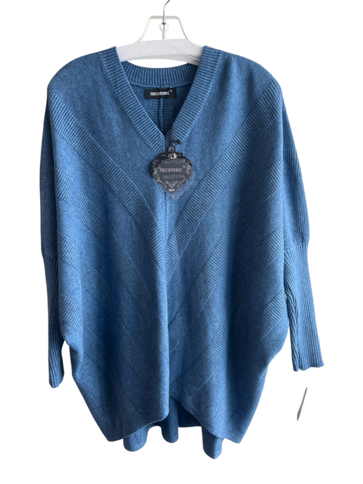 Tricotonic Size L/XL Blue Viscose Blend Knit Long Sleeve Slouchy V Neck Sweater Blue / L/XL