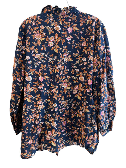 Millie Size Large Navy & Multi Cotton Floral Long Sleeve Button Down Top Navy & Multi / Large