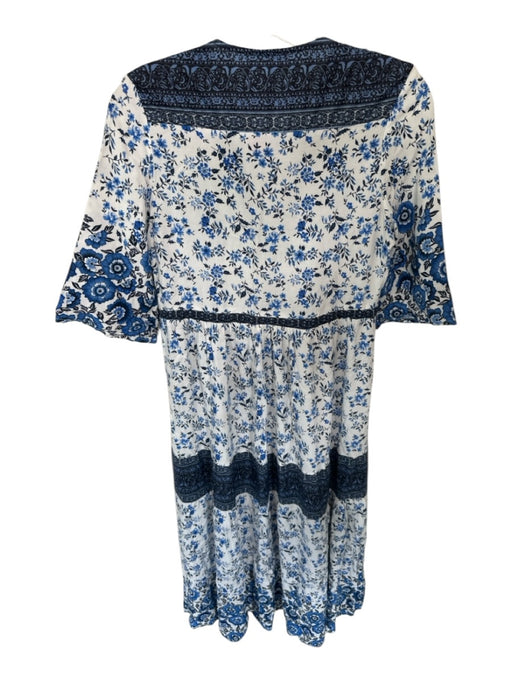 R. Vivimos Size S Navy & white Rayon 3/4 Balloon Sleeve Botanical Dress Navy & white / S