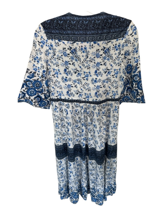 R. Vivimos Size S Navy & white Rayon 3/4 Balloon Sleeve Botanical Dress Navy & white / S