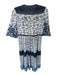 R. Vivimos Size S Navy & white Rayon 3/4 Balloon Sleeve Botanical Dress Navy & white / S