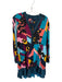 Maeve Size M Teal & Multi Viscose Abstract Long Sleeve V Neck Knee length Dress Teal & Multi / M