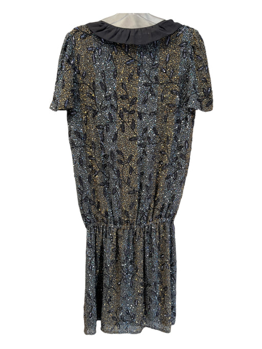 Jenni Kayne Size 6 Grey & Black Silk Tie Neck Peter Pan Collar Beaded Dress Grey & Black / 6