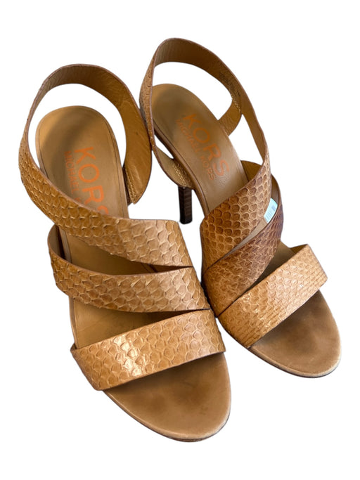 Kors Michael Kors Shoe Size 7 Tan Leather Snake Skin Strappy High Heel Shoes Tan / 7