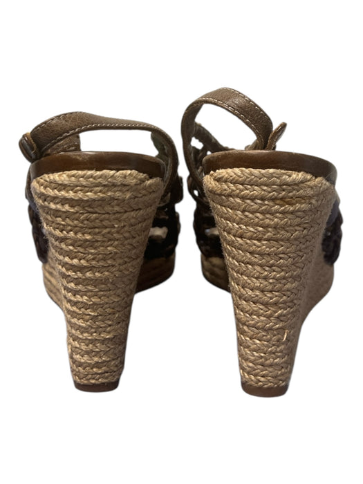 Prada Shoe Size 38 Brown Leather Strappy Sandal Wedge Gold Hardware Shoes Brown / 38