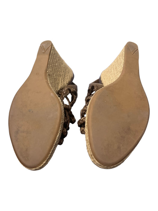 Prada Shoe Size 38 Brown Leather Strappy Sandal Wedge Gold Hardware Shoes Brown / 38