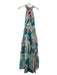 S/W/F Size S Aqua & Pink Print Cotton Sleeveless Abstract Maxi Open Back Dress Aqua & Pink Print / S