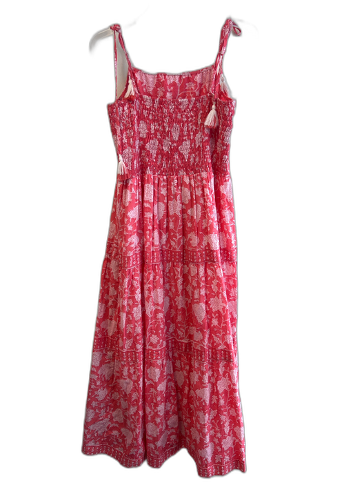 Marea Size Medium Salmon & White Cotton Lined Spaghetti Strap Stretch back Dress Salmon & White / Medium