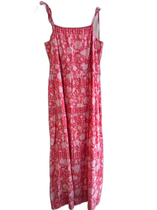 Marea Size Medium Salmon & White Cotton Lined Spaghetti Strap Stretch back Dress Salmon & White / Medium