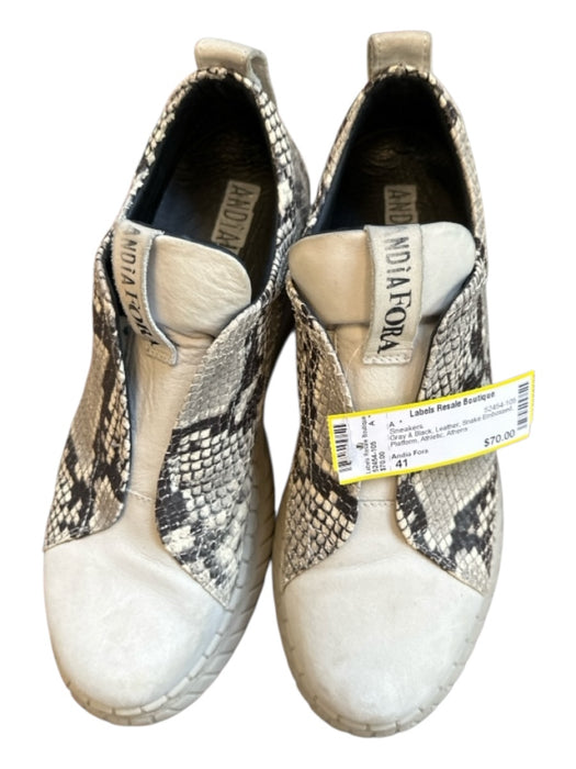 Andia Fora Shoe Size 41 Gray & Black Leather Snake Embossed Platform Sneakers Gray & Black / 41