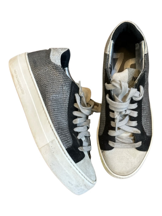 P448 Shoe Size 37 Gray & Black Canvas Metallic Platform Athletic Sneakers Gray & Black / 37