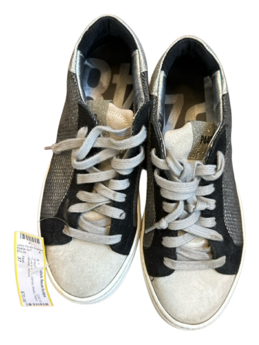 P448 Shoe Size 37 Gray & Black Canvas Metallic Platform Athletic Sneakers Gray & Black / 37
