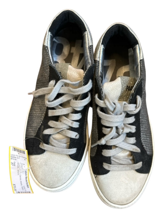P448 Shoe Size 37 Gray & Black Canvas Metallic Platform Athletic Sneakers Gray & Black / 37