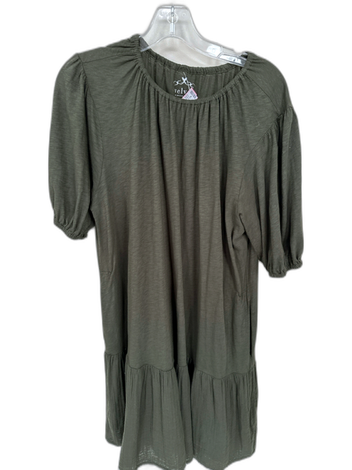 Velvet Size M Olive Green Cotton Short Balloon Sleeve Elastic Neck Dress Olive Green / M