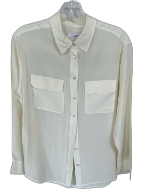 Equipment Size M Cream Silk Long Sleeve Button Down Collar Top Cream / M