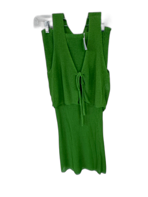 We Wore What Size S/M Green Cotton Blend Sleeveless Mesh Front Tie Skirt Set Green / S/M