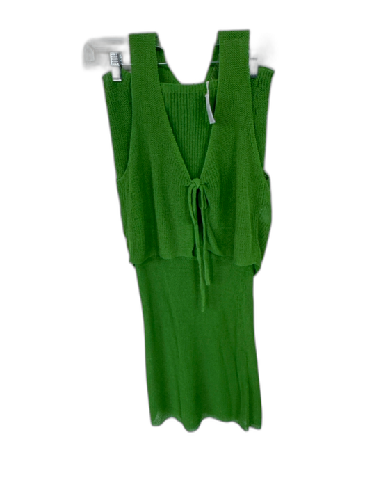 We Wore What Size S/M Green Cotton Blend Sleeveless Mesh Front Tie Skirt Set Green / S/M