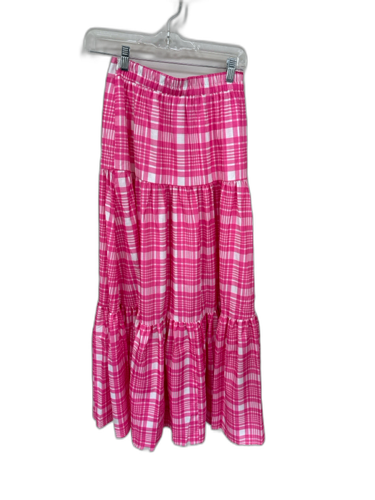 Seven Wonders Size S Pink & White Polyester High Waist Plaid Side Zip Maxi Skirt Pink & White / S