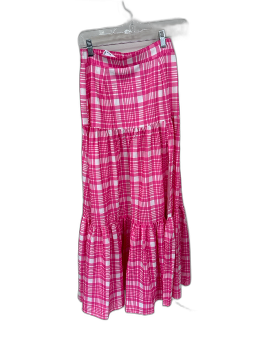 Seven Wonders Size S Pink & White Polyester High Waist Plaid Side Zip Maxi Skirt Pink & White / S