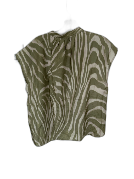 Banana Republic Size M Green & Tan Silk Cap Sleeve Lines Buttons Top Green & Tan / M