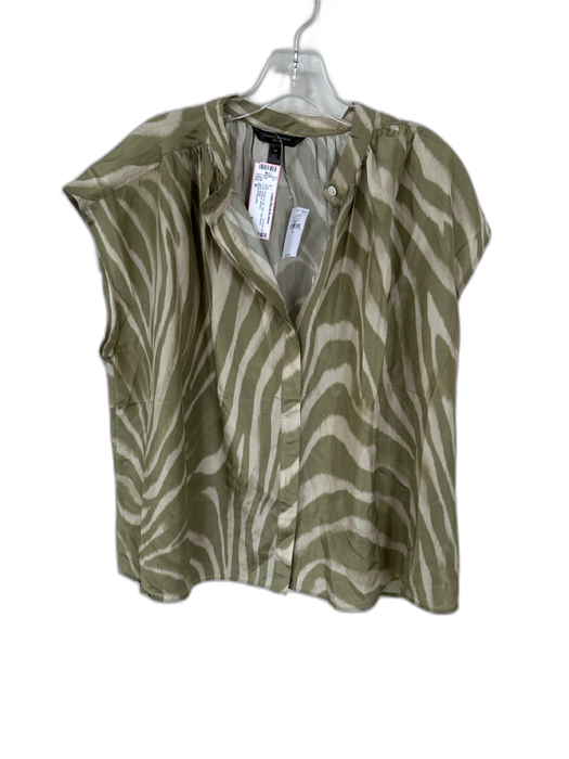 Banana Republic Size M Green & Tan Silk Cap Sleeve Lines Buttons Top Green & Tan / M