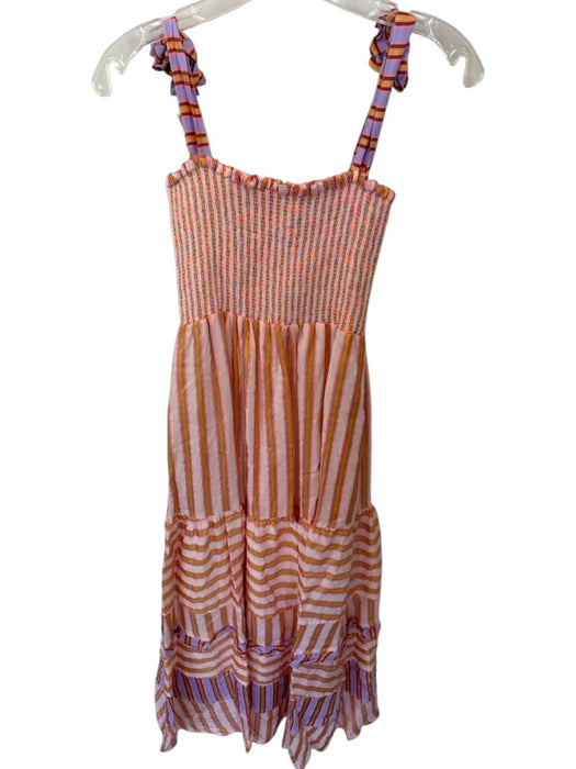 Dolan Size XS Orange & Pink Acetate Blend Rouched Striped Ruffle Maxi Dress Orange & Pink / XS