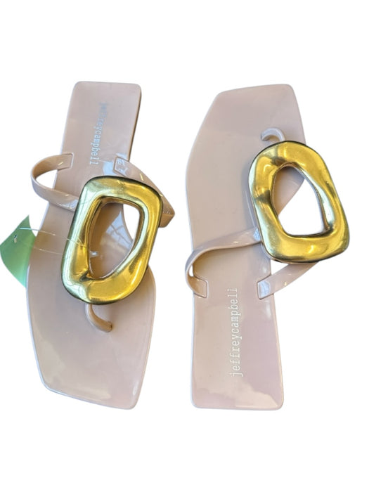 Jeffrey Campbell Shoe Size 37 Tan Rubber Gold hardware Square Toe Sandals Tan / 37