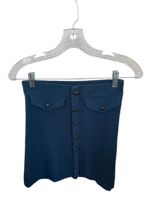 Zara Size M Slate Blue Cotton Blend Knit Long Sleeve Buttons Cropped Skirt Set Slate Blue / M