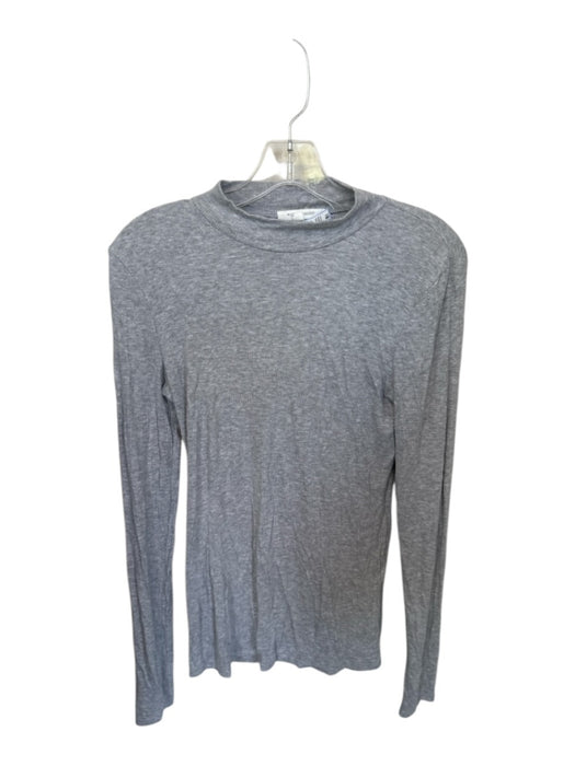 Pure Good Size M Gray Rayon Blend Ribbed Long Sleeve Mock Neck Top Gray / M