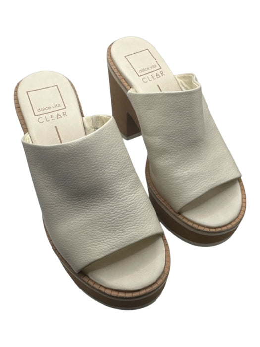 Dolce Vita Shoe Size 6.5 Beige & Tan Leather Block Heel Peep Toe Platform Mules Beige & Tan / 6.5