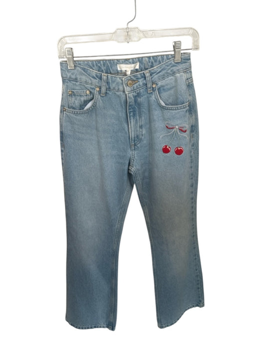 Loveshackfancy Size 26 Med Light Wash Cotton High Waist Cherries Bootcut Jeans Med Light Wash / 26