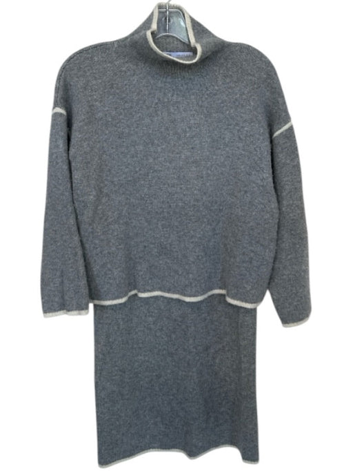 Zara Size S Gray & Cream Wool Blend Mock Neck Elastic Waist Midi Skirt Set Gray & Cream / S
