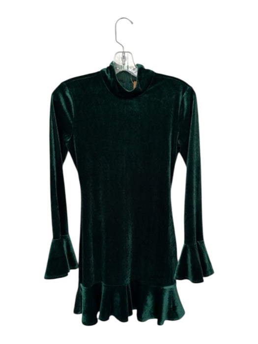 Lovers + Friends Size XS Forest Green Velvet Mock Neck Long Bell Sleeve Dress Forest Green / XS