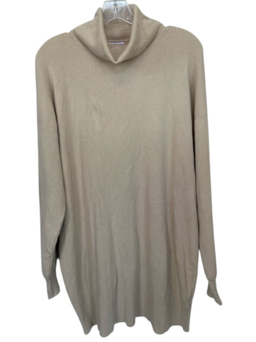 All the Ways Size S Tan Viscose Blend Turtle Neck Long Balloon Sleeve Dress Tan / S