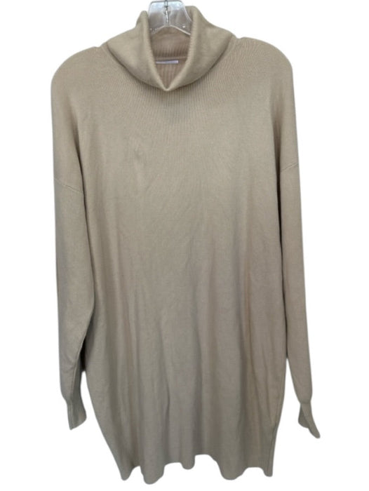 All the Ways Size S Tan Viscose Blend Turtle Neck Long Balloon Sleeve Dress Tan / S