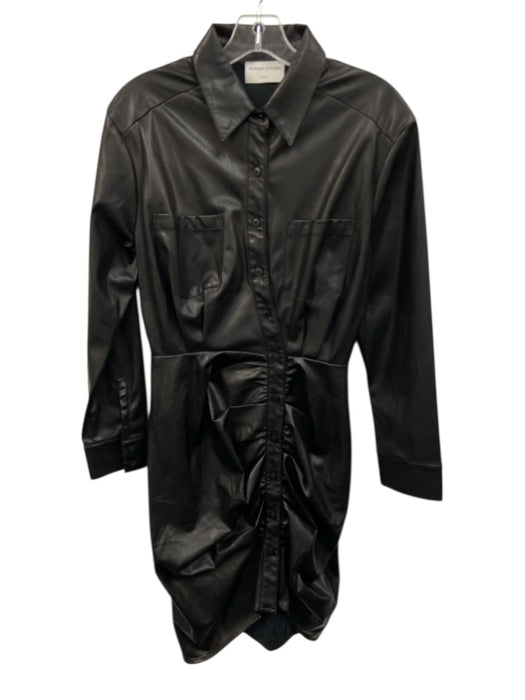 Modern Citizen Size Small Black Faux Leather Long Sleeve Ruched Dress Black / Small