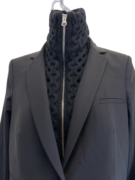 Veronica Beard Size 6 Black Wool Blend Long Sleeve One Button Cable Knit Jacket Black / 6