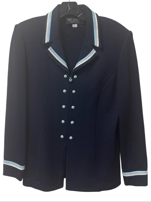 St. John Size 6 Navy, Baby Blue & White No Fabric Tag Long Sleeve Ribbed Blazer Navy, Baby Blue & White / 6
