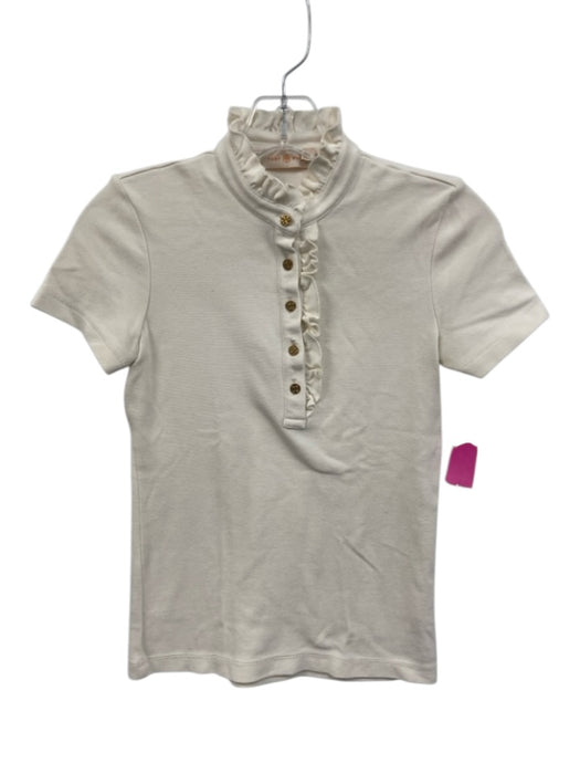 Tory Burch Size XXS Cream Cotton & Modal Polo Ruffle Short Sleeve Top Cream / XXS