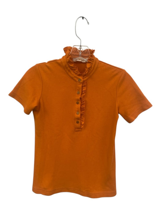Tory Burch Size XXS Orange Cotton & Modal Polo Ruffle Short Sleeve Top Orange / XXS
