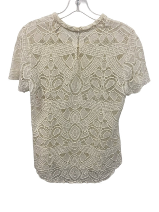 L'agence Size 6 Cream Nylon & Cotton Crochet Lace Short Sleeve Top Cream / 6