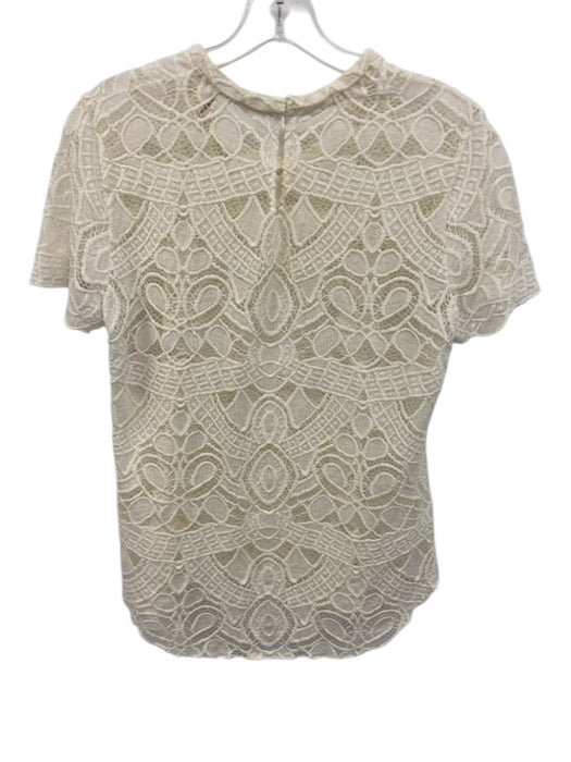 L'agence Size 6 Cream Nylon & Cotton Crochet Lace Short Sleeve Top Cream / 6