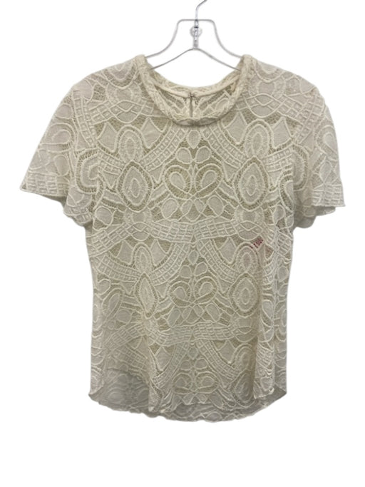 L'agence Size 6 Cream Nylon & Cotton Crochet Lace Short Sleeve Top Cream / 6