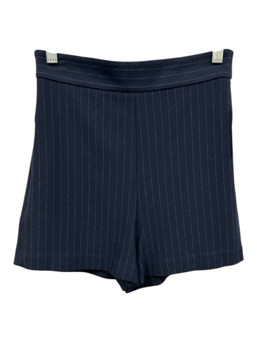 Tibi Size 00 Navy Blue Viscose & Polyamide Pinstripe Zip Pockets Shorts Navy Blue / 00