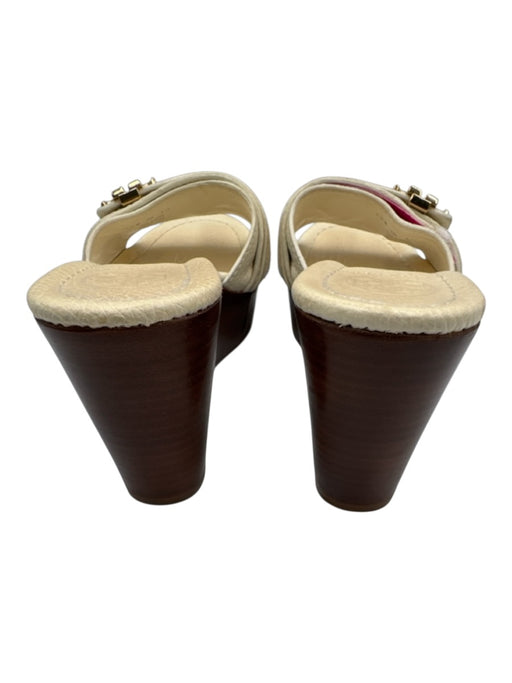 Tory Burch Shoe Size 5.5 Cream Leather goldtone hardware Wedge Platform Sandals Cream / 5.5