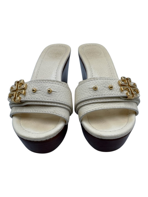 Tory Burch Shoe Size 5.5 Cream Leather goldtone hardware Wedge Platform Sandals Cream / 5.5