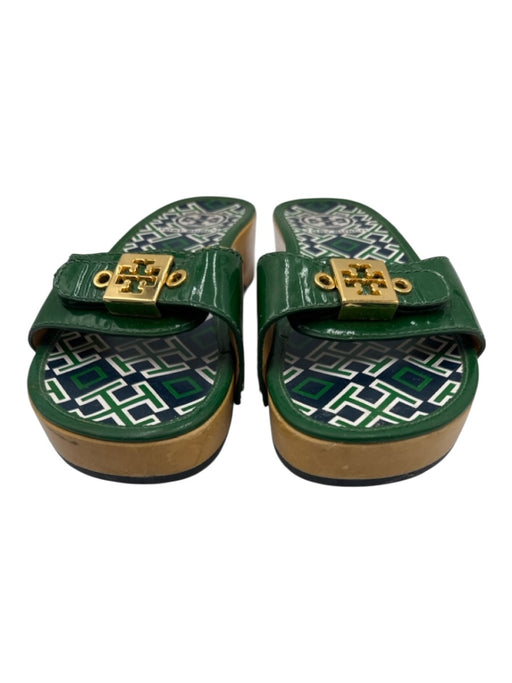 Tory Burch Shoe Size 6 Green Leather Patent Goldtone Hardware Sandals Green / 6