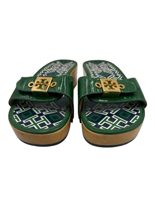 Tory Burch Shoe Size 6 Green Leather Patent Goldtone Hardware Sandals Green / 6