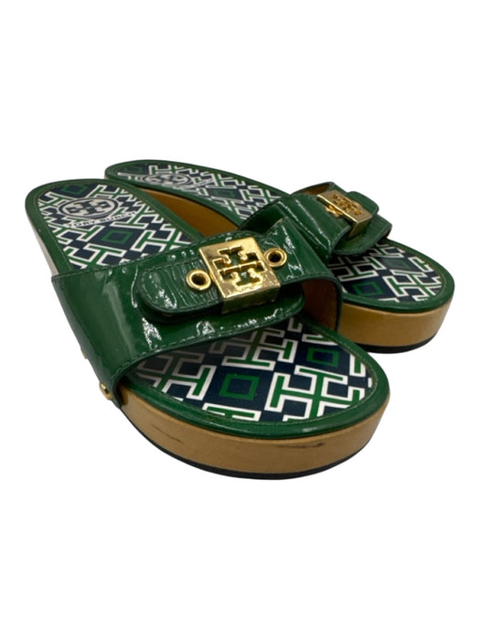 Tory Burch Shoe Size 6 Green Leather Patent Goldtone Hardware Sandals Green / 6