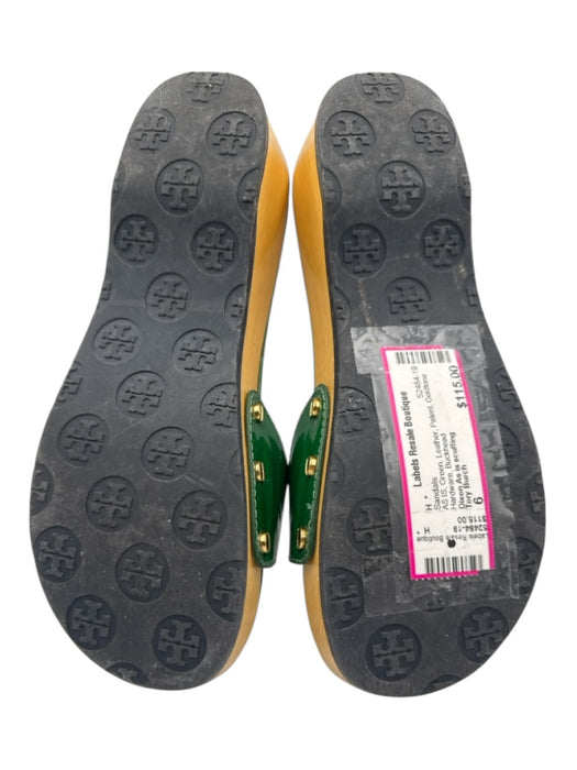 Tory Burch Shoe Size 6 Green Leather Patent Goldtone Hardware Sandals Green / 6